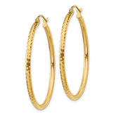 14k 2x35mm Diamond-cut Round Tube Hoop Earrings